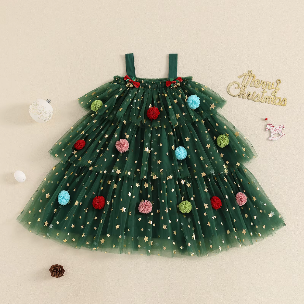 Citgeett Summer Christmas Girls Dress – Sleeveless Layered Tulle Dress with Hat (4–6 Years)