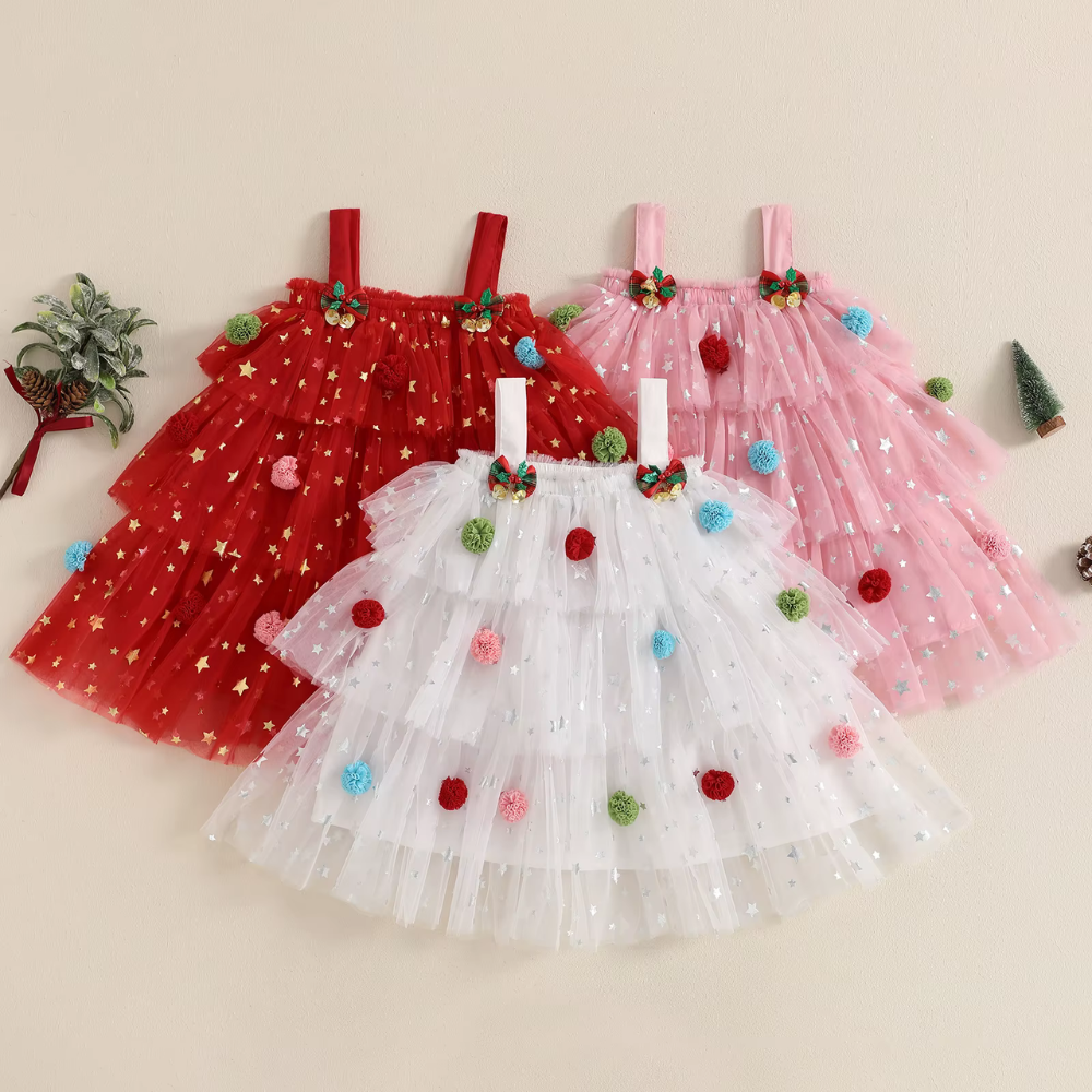 Citgeett Summer Christmas Girls Dress – Sleeveless Layered Tulle Dress with Hat (4–6 Years)