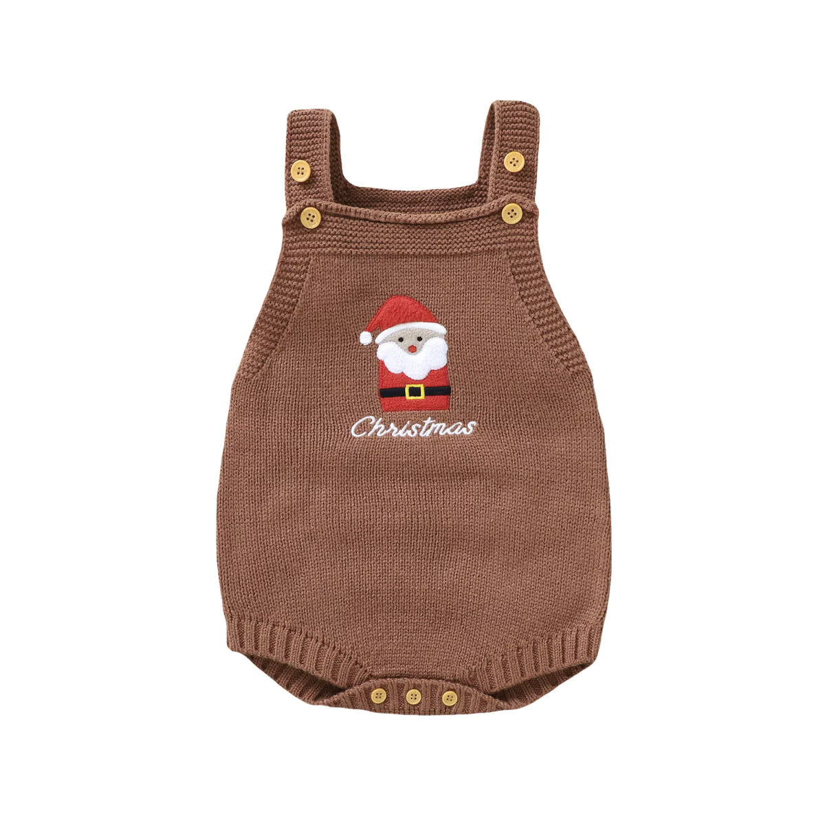 Christmas Baby Romper – Sleeveless Knit Overall with Santa & Tree Embroidery | Unisex Newborn to 18M