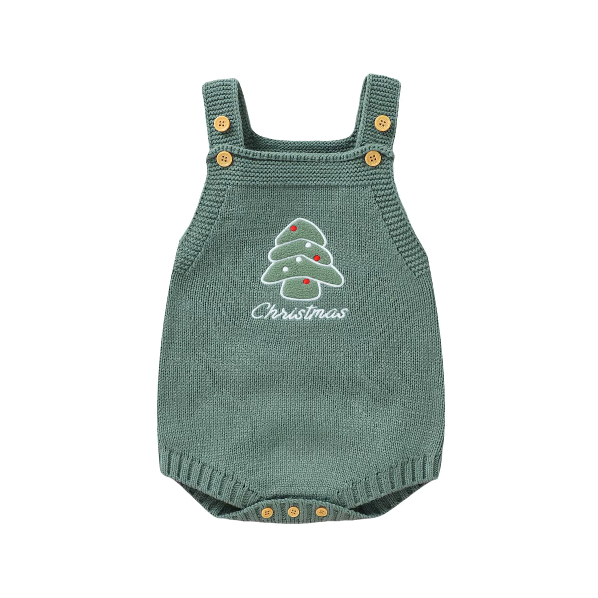 Christmas Baby Romper – Sleeveless Knit Overall with Santa & Tree Embroidery | Unisex Newborn to 18M