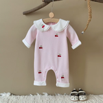 Autumn Baby Girl Romper – Cherry Embroidery Long Sleeve Jumpsuit (0–24 Months)