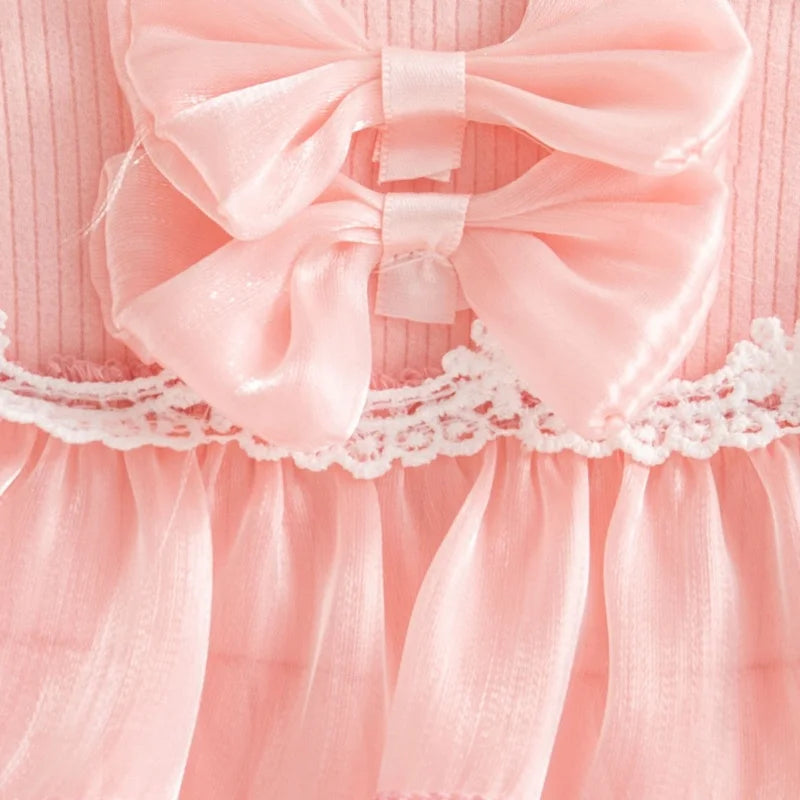 Baby Girl Mesh Bow Dress – Long Sleeve Princess Outfit for Spring & Autumn (0–24 Months)