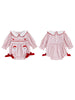 Christmas Baby Romper – Long Sleeve Bubble Bodysuit with Santa Embroidery & Doll Collar | Newborn Winter Outfit