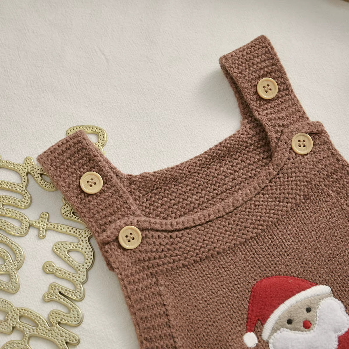 Christmas Baby Romper – Sleeveless Knit Overall with Santa & Tree Embroidery | Unisex Newborn to 18M