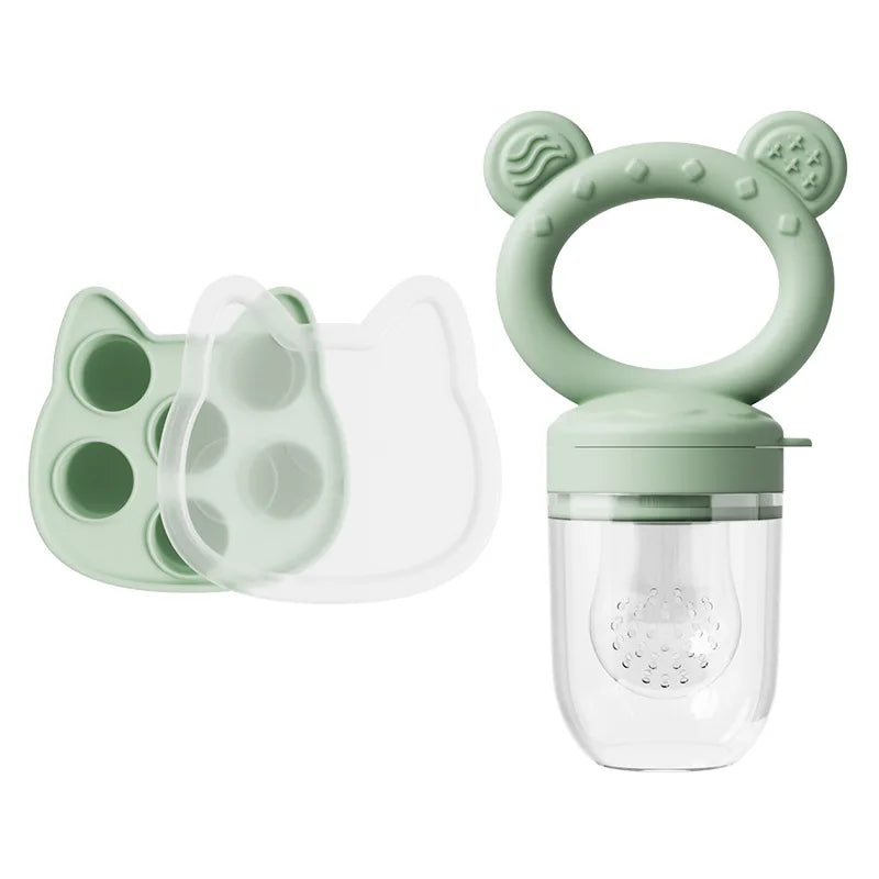 Baby Fruit Food Feeder & Mini Freezer Nibble Tray with Lid Breastmilk Popsicle Molds Silicone Infant Self Feeding Food Pacifier