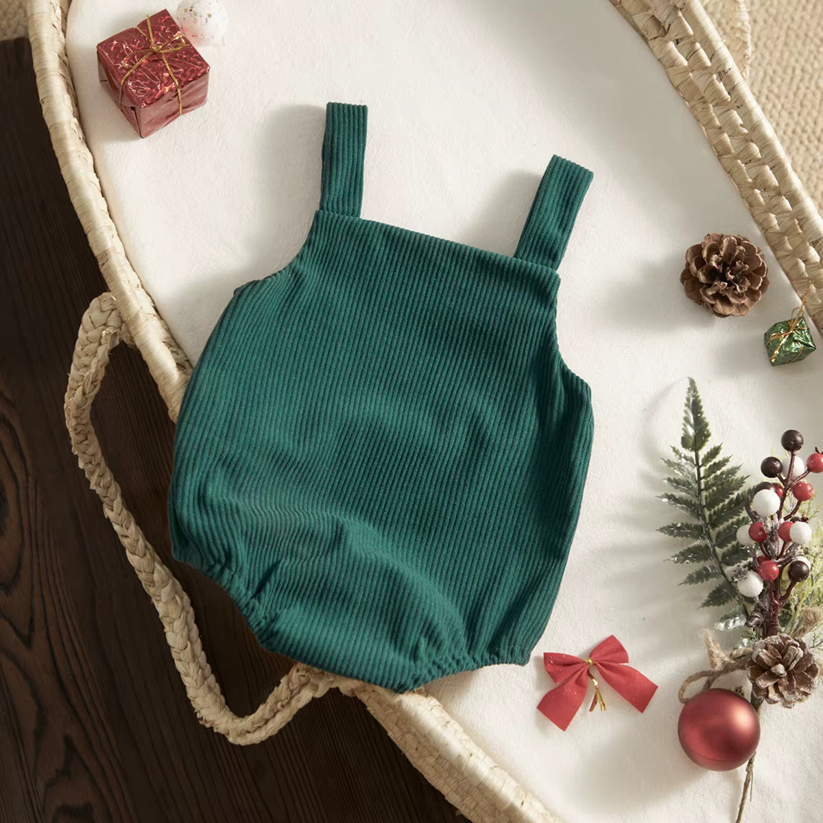 Christmas Baby Romper – Corduroy Deer & Santa Jumpsuit | Unisex Infant Holiday Outfit (0–18M)
