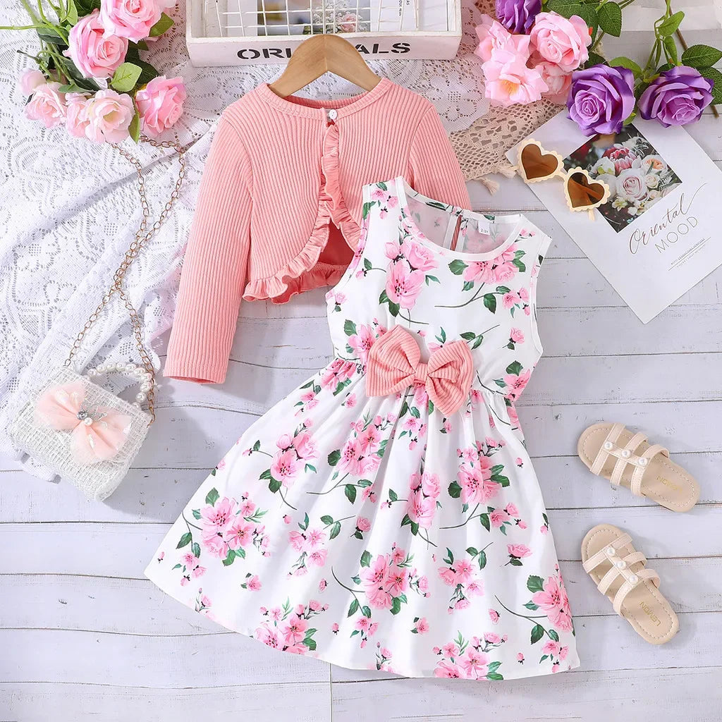 Kid Girl 2-8Years old Long Sleeve Coat Floral Princess Dresses Outfit Toddler Infant Clothing Set Fashion Kids Wear
