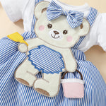 Cartoon Bear Embroidered Baby Romper Set – Summer Jumpsuit & Headband Outfit for Girls (0–18 Months)