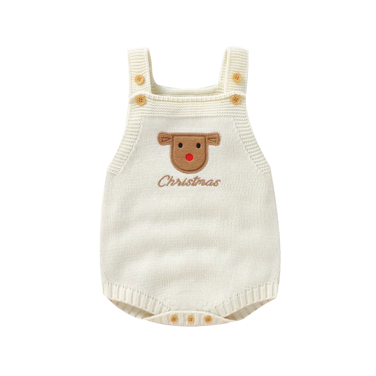 Christmas Baby Romper – Sleeveless Knit Overall with Santa & Tree Embroidery | Unisex Newborn to 18M