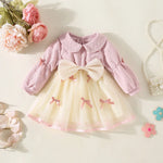 Cute Bow Collar Mesh Dress for Baby Girls – Puff Sleeve Princess Outfit (0–1 Year)