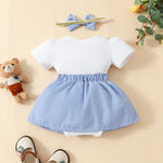 Cartoon Bear Embroidered Baby Romper Set – Summer Jumpsuit & Headband Outfit for Girls (0–18 Months)