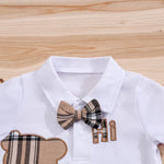 2PCS IURNXB Baby Clothes Sets Short Sleeve Boys Infant Plaid Bear Bodysuit+Suspenders Trousers Set Overall Newborn Outfits 1-18M