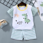 Cotton Tees+Shorts 2-piece Tracksuit Set Kid Cartoon Zebra Dinosaur Print Summer Suit Children Boys Girls Baby 1-6 Years Clothes