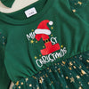 Christmas Baby Girl Bodysuit Dress Set – Letter Print & Star Mesh with Headband (0–12 Months)