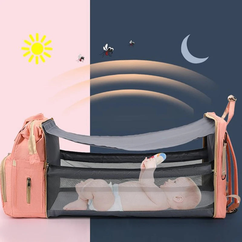 Folding Mommy Diaper Bags Baby Bed Fashion Women's Bag Maternity Nappy Diaper Bags Travel Milk Bottle Backpack Nursing Bags