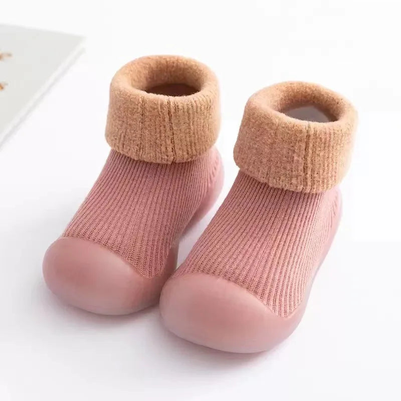 Baby Autumn Winter Fleece Thickened Soft Soled Non Slip Casual Shoes Boys Girls Pure Cotton Socks Shoes Kids Simple Casual Shoes