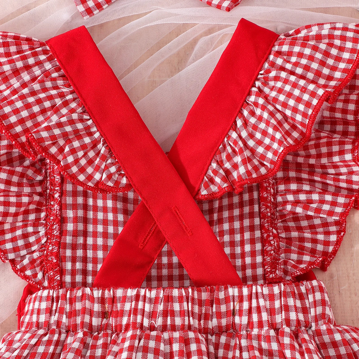 2PCSSummer Cross-Border New Style For Girls And Babies 0-1 Years Old Sweet And Cute Red And White Plaid Dress Pants