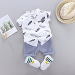 0-3 Year Old Baby Summer Feather Print Shirt Short Sleeve Suit