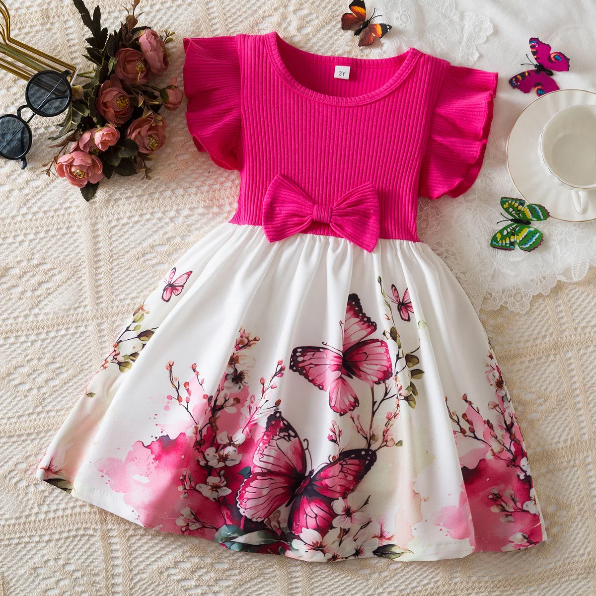 Black Rose Flower Dress for Girls 3 to 8 Years Summer Casual Girl Clothes Ruffles Tulle Elegant Princess Birthday Party Dress