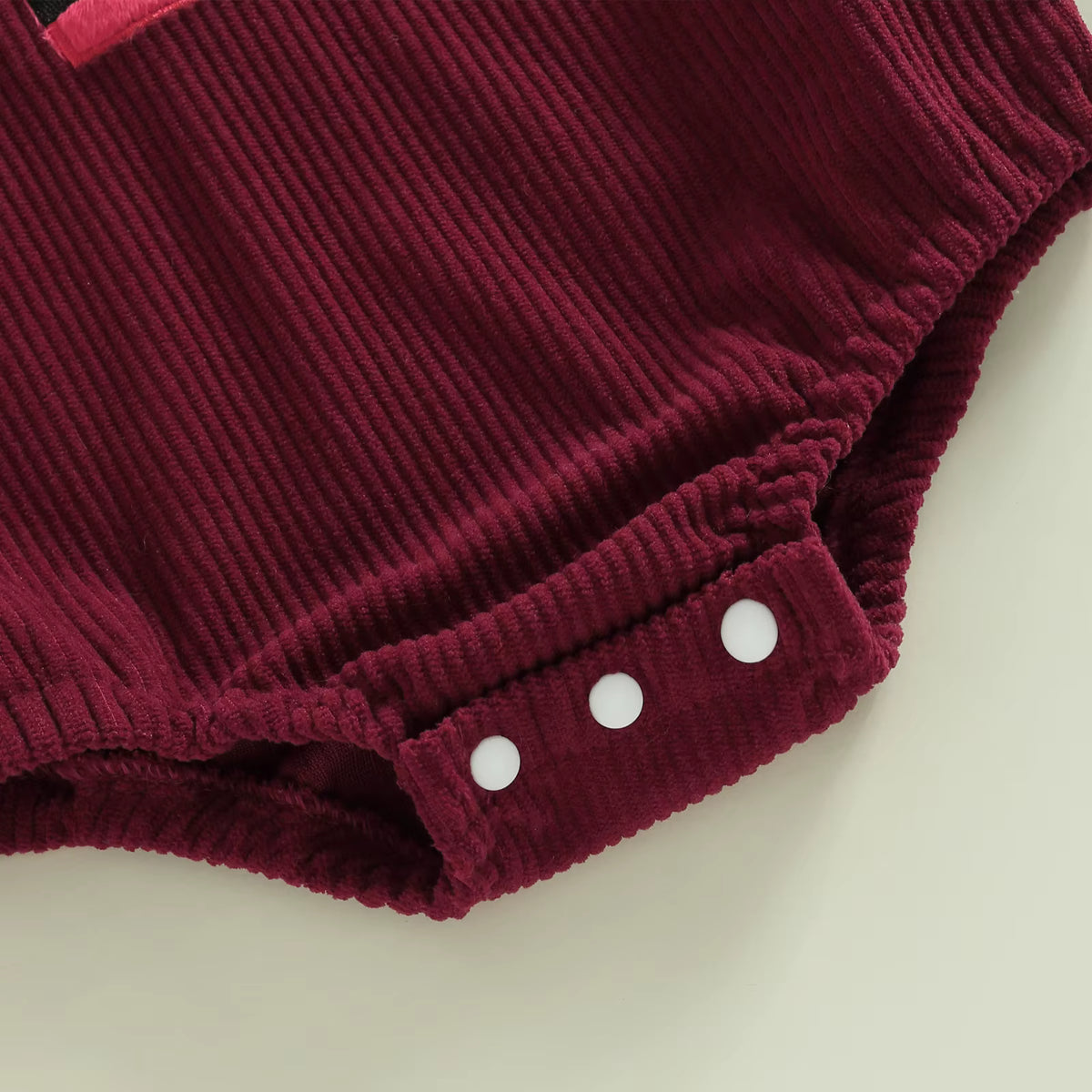 Christmas Baby Romper – Corduroy Deer & Santa Jumpsuit | Unisex Infant Holiday Outfit (0–18M)