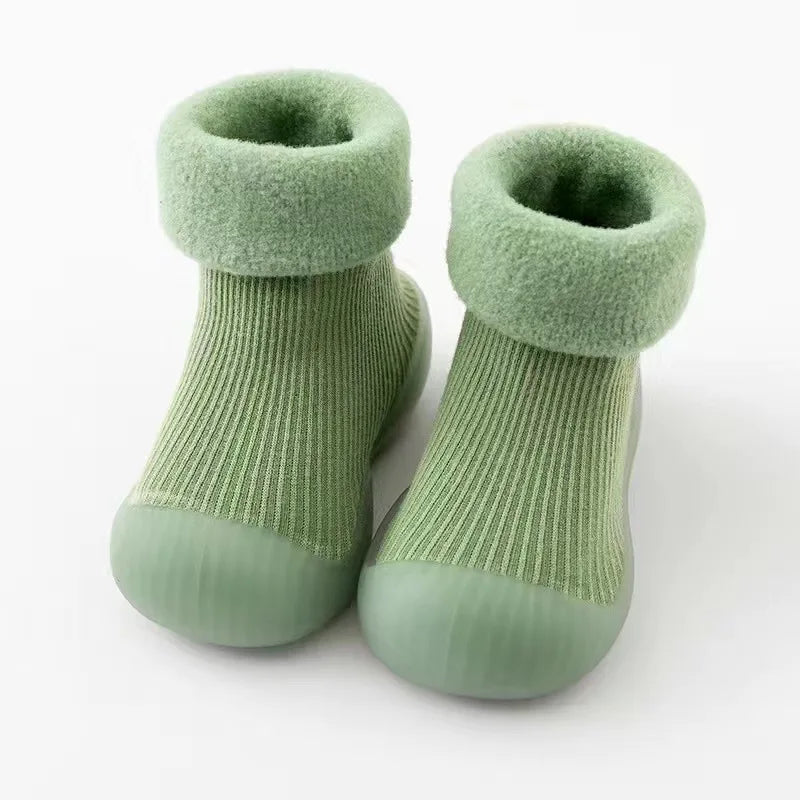 Baby Autumn Winter Fleece Thickened Soft Soled Non Slip Casual Shoes Boys Girls Pure Cotton Socks Shoes Kids Simple Casual Shoes