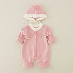 Knitted Patchwork Baby Romper with Hat – Embroidered Long Jumpsuit for Girls (1–3 Years)