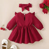 Baby Girl Autumn Ruffle Dress with Bow & Matching Headband – Long Sleeve Party Outfit (0–18 Months)