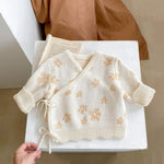 Floral Jacquard Knit Baby Set – 4PCS Autumn & Winter Outfit with Coat, Pants, Hat & Socks (1–3 Years)