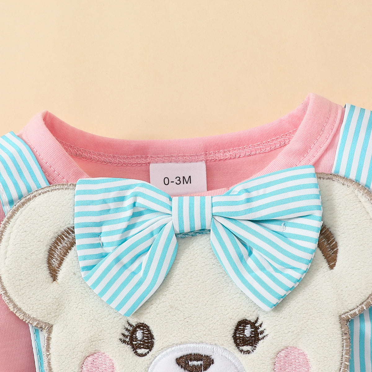 Cartoon Bear Embroidered Baby Romper Set – Summer Jumpsuit & Headband Outfit for Girls (0–18 Months)