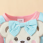 Cartoon Bear Embroidered Baby Romper Set – Summer Jumpsuit & Headband Outfit for Girls (0–18 Months)
