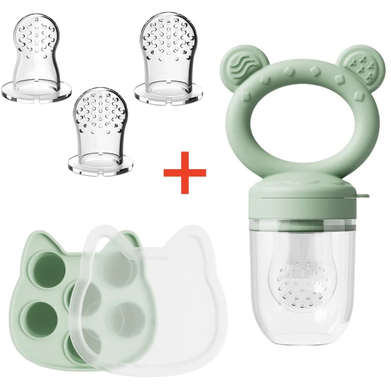 Baby Fruit Food Feeder & Mini Freezer Nibble Tray with Lid Breastmilk Popsicle Molds Silicone Infant Self Feeding Food Pacifier