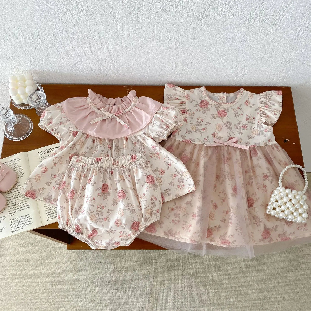 Floral Muslin Baby Girl Summer Set – 2PCS T-Shirt & Shorts Outfit with Bow Detail (0–12 Months)