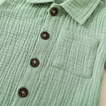 Cotton Linen Casual Toddler Baby Boys Summer Outfits Solid Short Sleeve Pocket Button Down Lapel Shirt + Shorts 2PCS Clothes Set