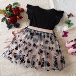 Black Rose Flower Dress for Girls 3 to 8 Years Summer Casual Girl Clothes Ruffles Tulle Elegant Princess Birthday Party Dress
