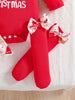 Christmas Baby Girl Outfit Set – Long Sleeve Romper, Suspender Jumpsuit, Bow Socks & Headband (0–12 Months)