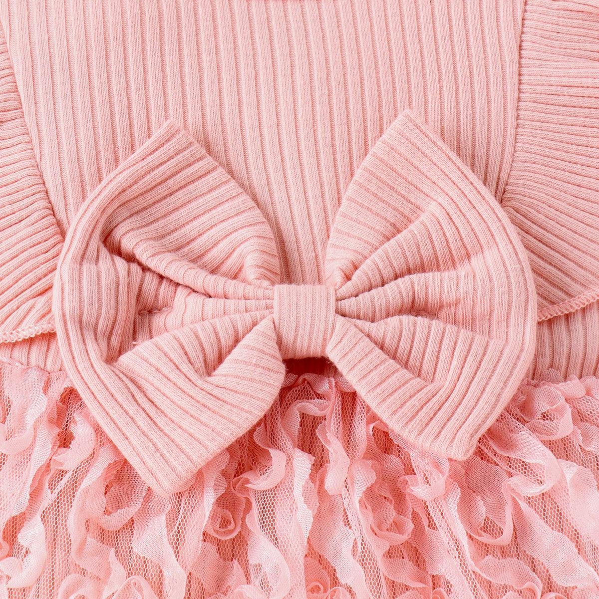 2PCS Autumn 0-1 Year Old Girl Baby Sweet And Cute Round Collar, Pit Strip, Flower Skirt, Long-Sleeved Suit + Bow Hair Band