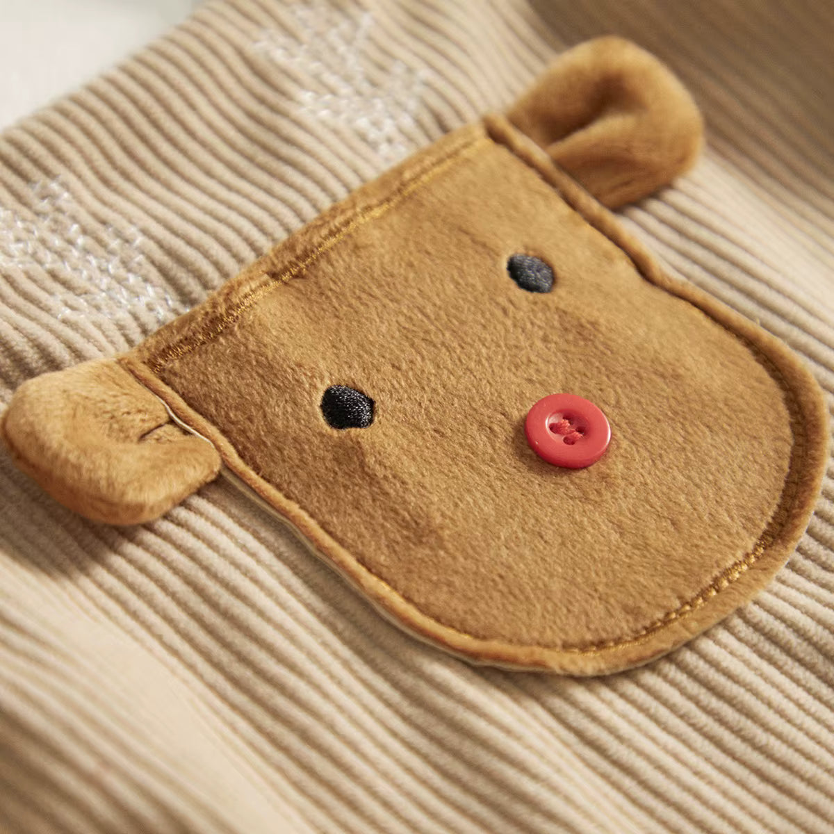 Christmas Baby Romper – Corduroy Deer & Santa Jumpsuit | Unisex Infant Holiday Outfit (0–18M)