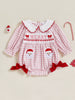 Christmas Baby Romper – Long Sleeve Bubble Bodysuit with Santa Embroidery & Doll Collar | Newborn Winter Outfit