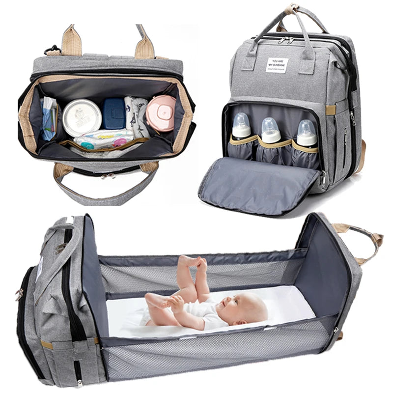 Folding Mommy Diaper Bags Baby Bed Fashion Women's Bag Maternity Nappy Diaper Bags Travel Milk Bottle Backpack Nursing Bags