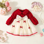 Cute Bow Collar Mesh Dress for Baby Girls – Puff Sleeve Princess Outfit (0–1 Year)