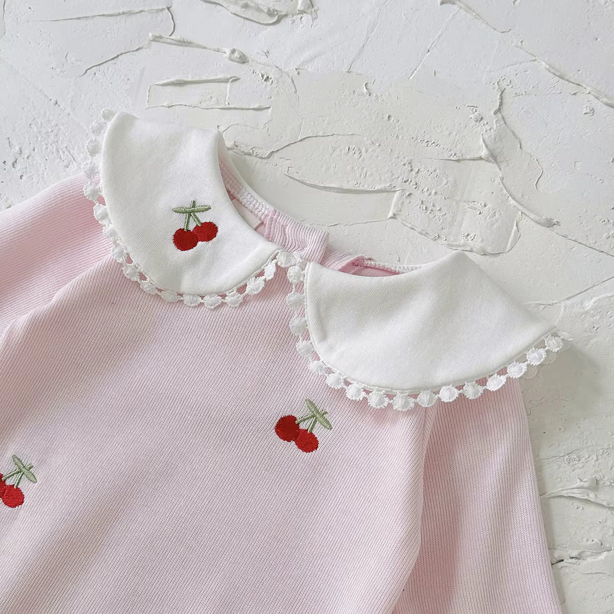 Autumn Baby Girl Romper – Cherry Embroidery Long Sleeve Jumpsuit (0–24 Months)