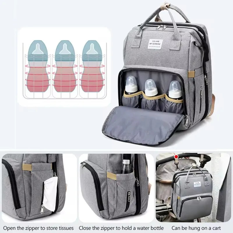 Folding Mommy Diaper Bags Baby Bed Fashion Women's Bag Maternity Nappy Diaper Bags Travel Milk Bottle Backpack Nursing Bags