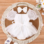 2PCS Summer Baby Girls 0-2 Years Old Baby Soft And Comfortable Net Color Two-Color Gauze Skirt Dress + Hijab