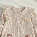 Floral Lace Hooded Romper for Baby Girls – Korean Style Cotton Onesie (1–3 Years)