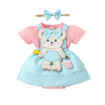 Cartoon Bear Embroidered Baby Romper Set – Summer Jumpsuit & Headband Outfit for Girls (0–18 Months)