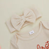 Christmas Baby Girl Romper with Headband – Embroidered Long Sleeve Waffle Jumpsuit (0–12 Months)