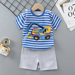 Cotton Tees+Shorts 2-piece Tracksuit Set Kid Cartoon Zebra Dinosaur Print Summer Suit Children Boys Girls Baby 1-6 Years Clothes