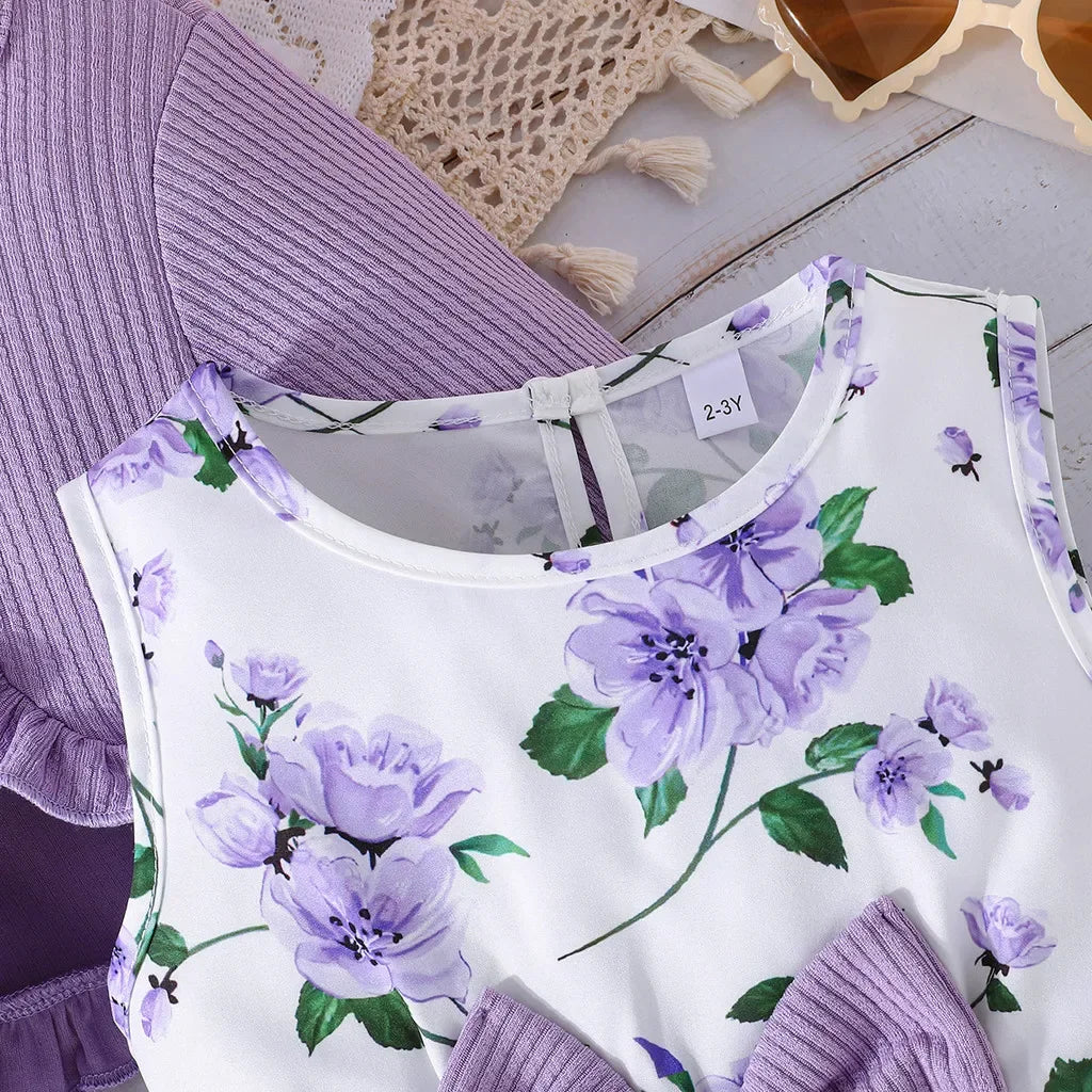 Kid Girl 2-8Years old Long Sleeve Coat Floral Princess Dresses Outfit Toddler Infant Clothing Set Fashion Kids Wear