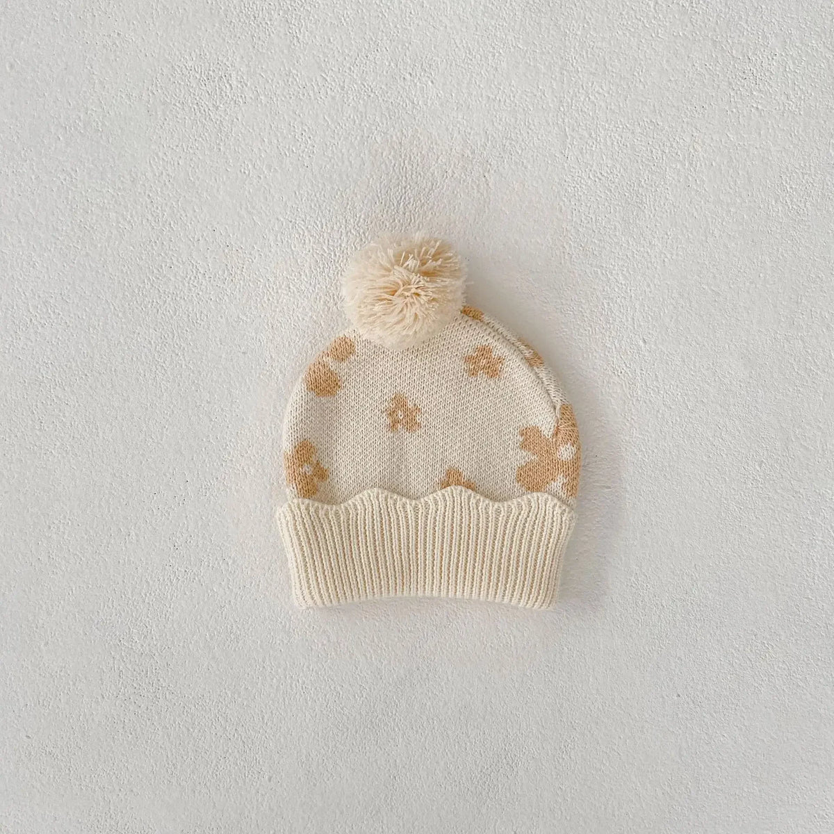 Floral Jacquard Knit Baby Set – 4PCS Autumn & Winter Outfit with Coat, Pants, Hat & Socks (1–3 Years)