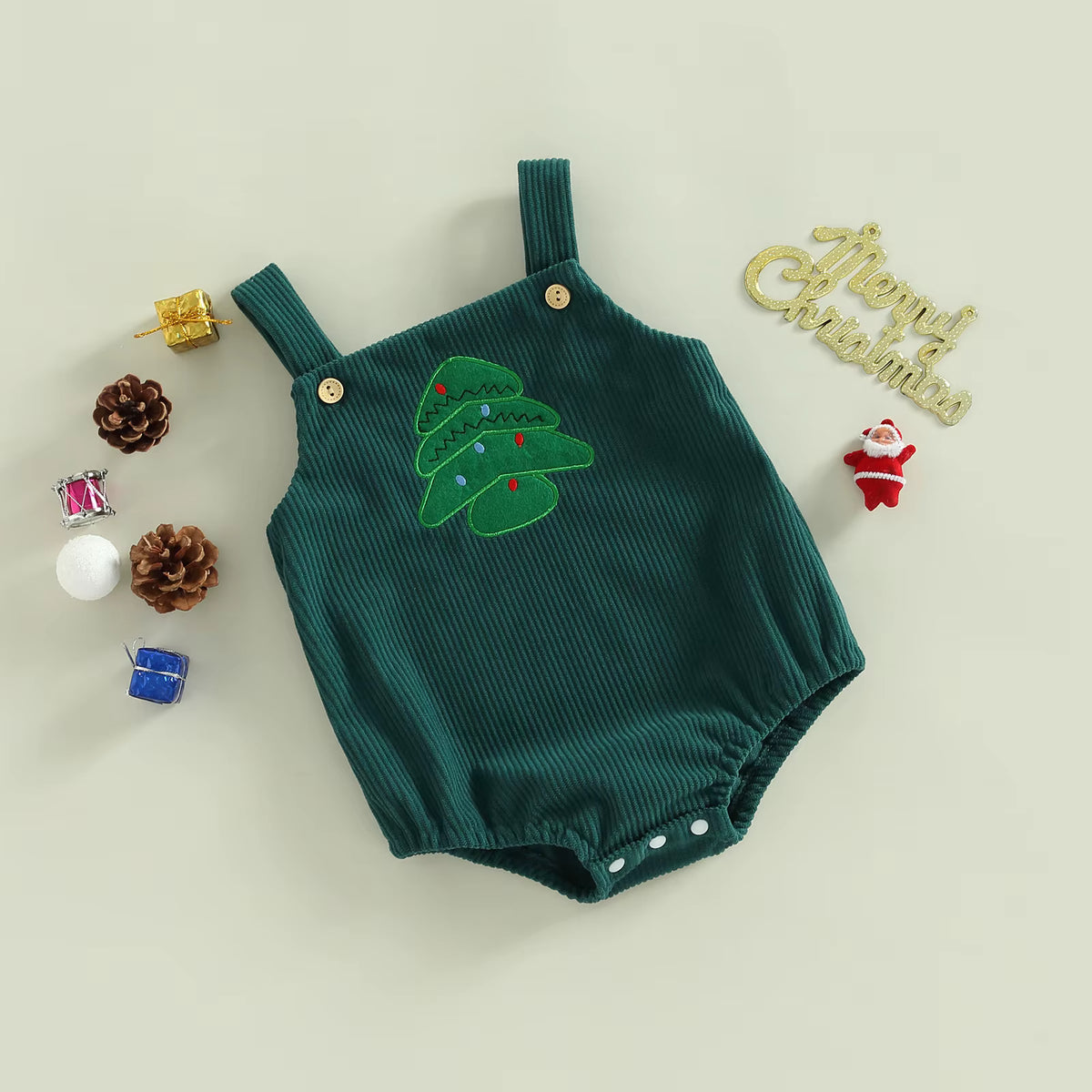 Christmas Baby Romper – Corduroy Deer & Santa Jumpsuit | Unisex Infant Holiday Outfit (0–18M)